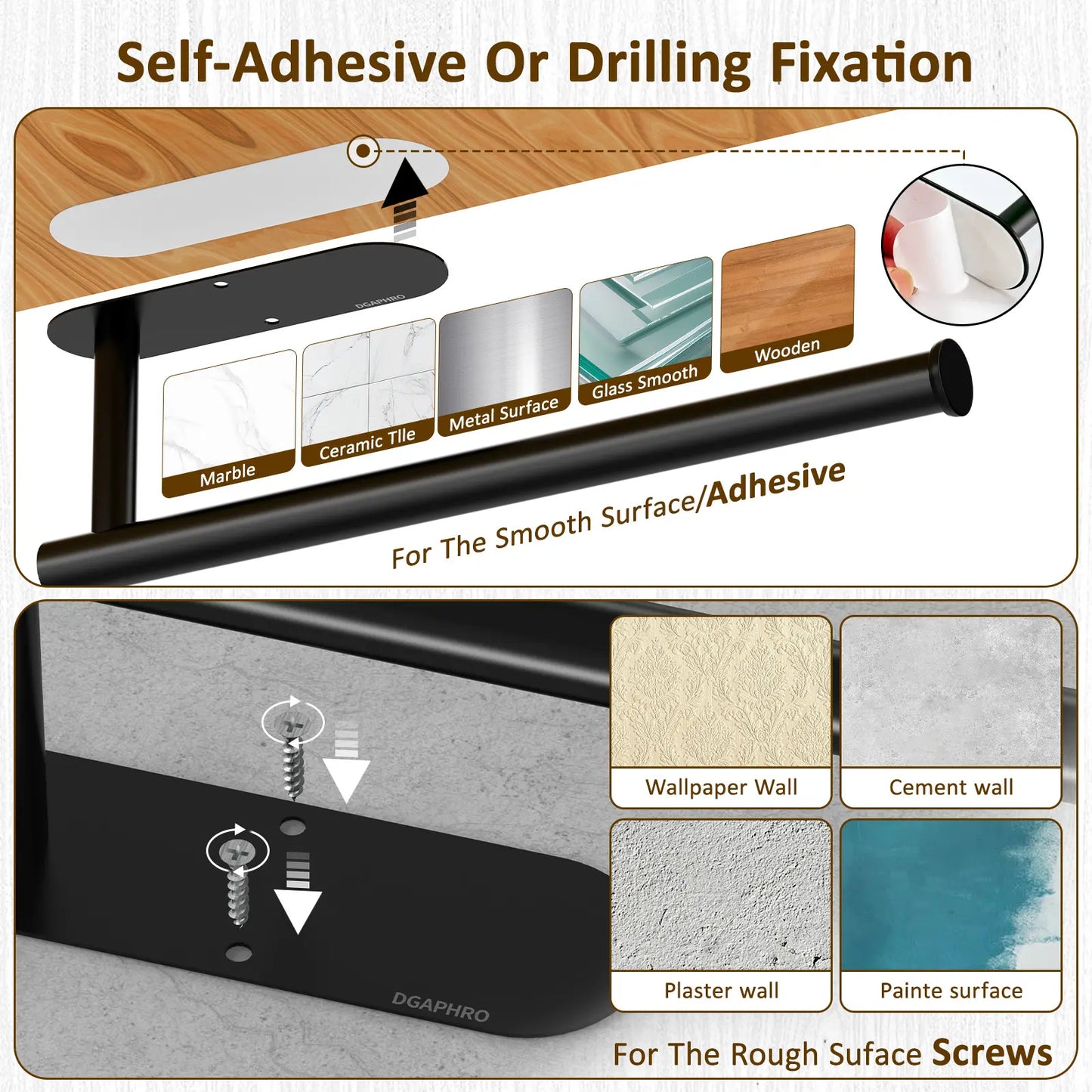 DGAPHRO Paper Towel Holder,Self Adhesive or Drilling Paper Towel Holders under Cabinet,Sus304 Stainless Steel, Space-Saving, Easy Installation for Kitchen, RV & Bathroom-13" Towel Rack for Rolls, Plastic Wrap & More.