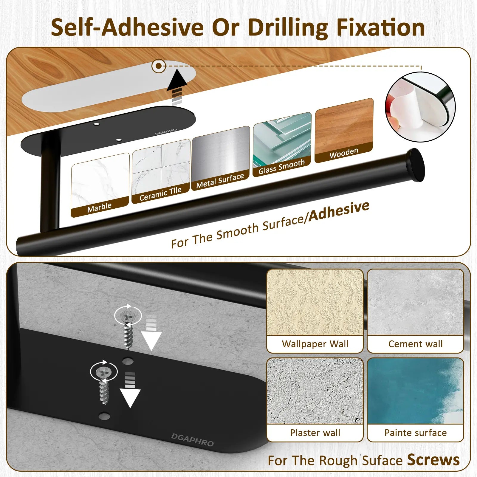DGAPHRO Paper Towel Holder,Self Adhesive or Drilling Paper Towel Holders under Cabinet,Sus304 Stainless Steel, Space-Saving, Easy Installation for Kitchen, RV & Bathroom-13" Towel Rack for Rolls, Plastic Wrap & More.