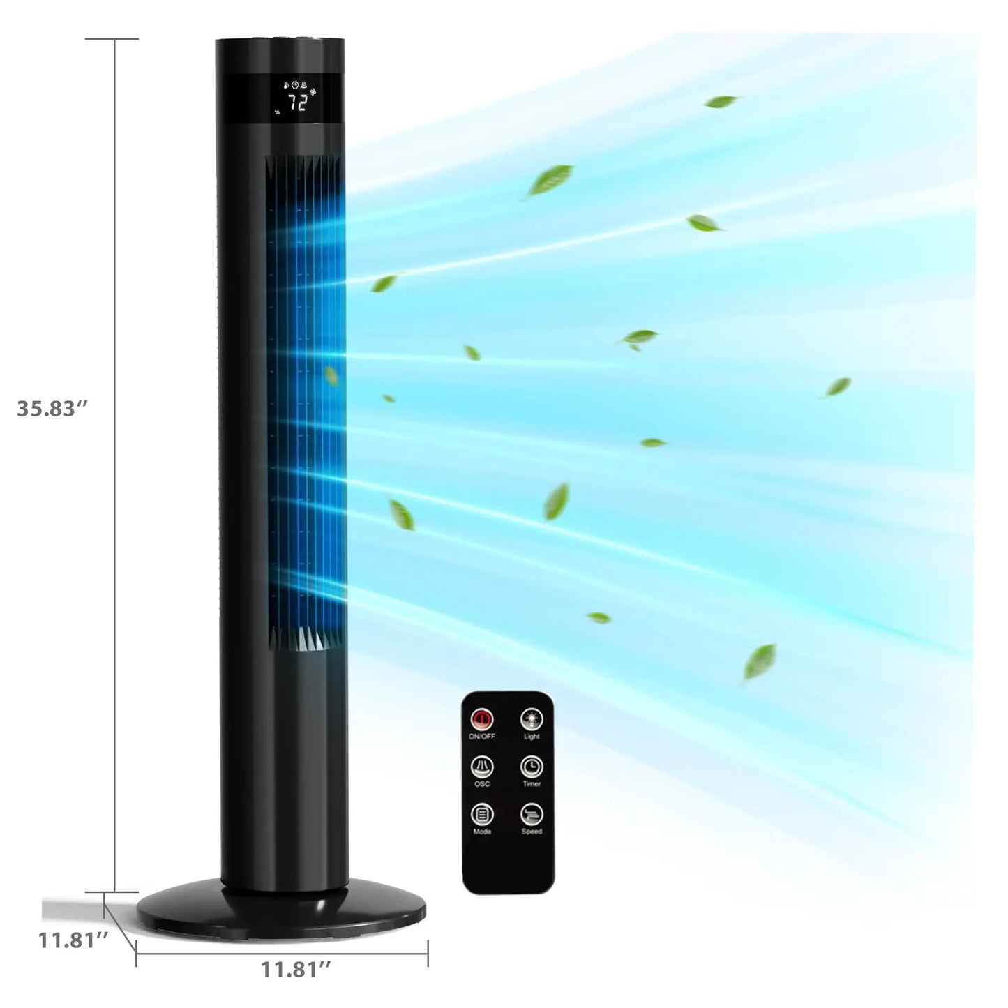 [NOT AC] R.W.FLAME Tower Fan, Oscillation Fan with Remote Control, Standing Fan for Office, 3 Wind Modes, Time Settings, Portable Bladeless Floor Fans for Home with Children/Pets/Elders(36")