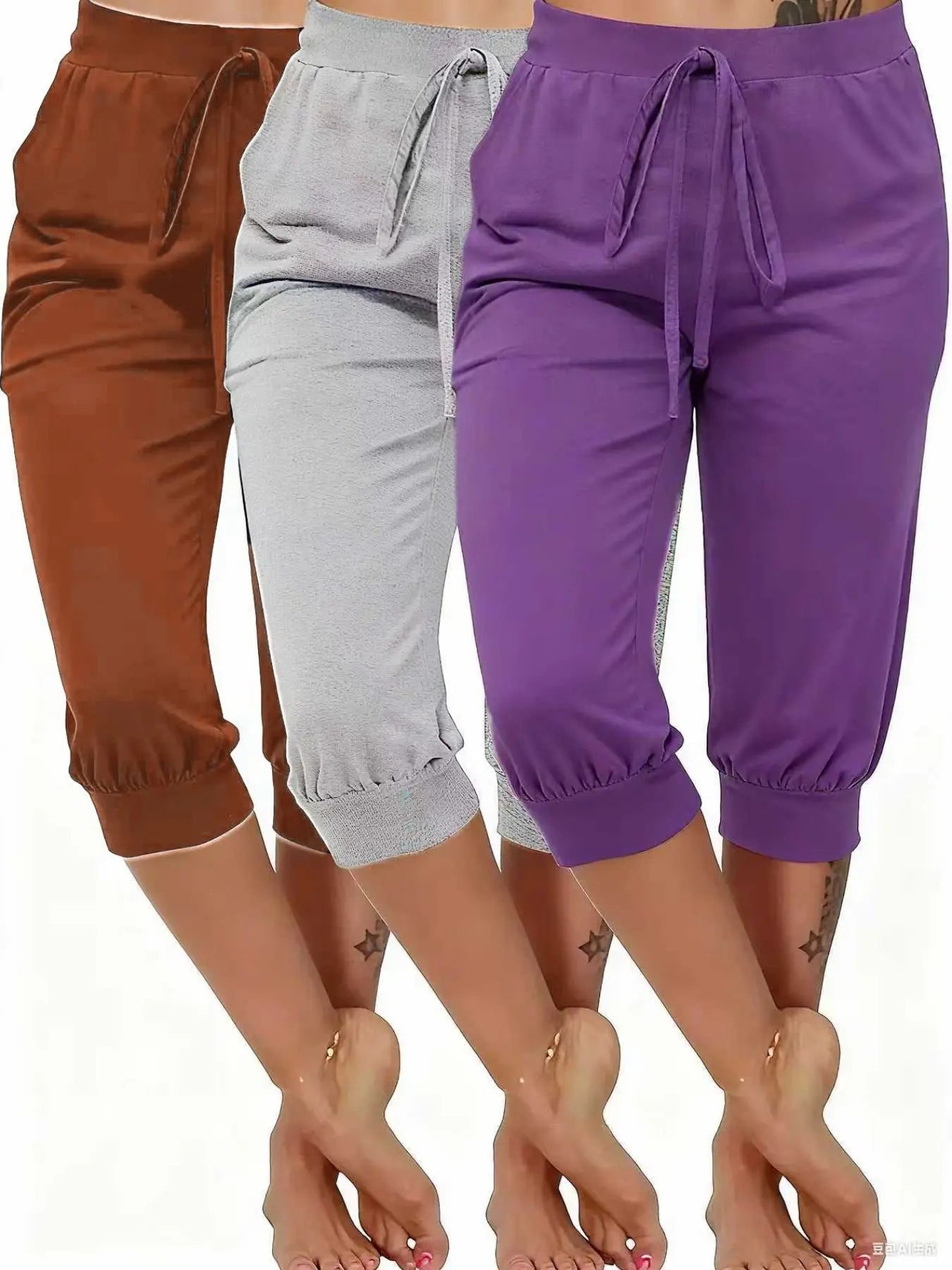 Women'S Casual Seven-Point Pants Set, Basic, Fitted, Comfortable Bowknot Design, Perfect for Home Wear & Outdoor Use, Stylish Women'S Bottoms
