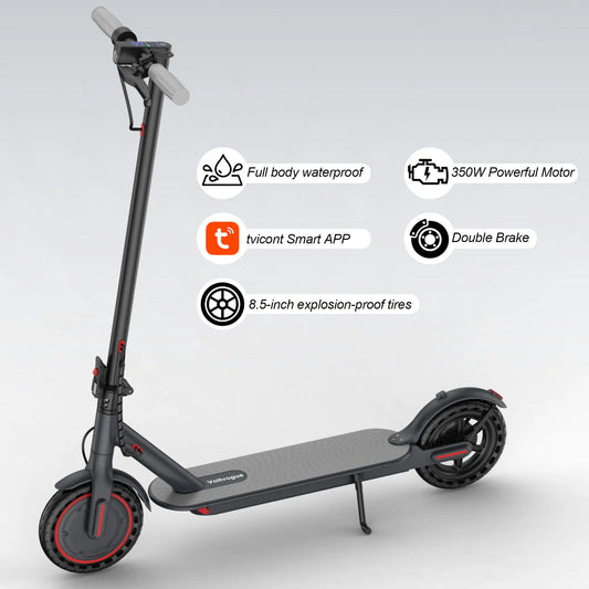 Electric Scooter – 19 MPH Max Speed, , 8.5" Honeycomb Solid Tires, 350W Motor, 12/16/21Miles Range, Foldable Design, Dual Braking System & App Control