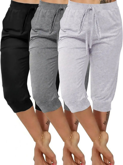 Women'S Casual Seven-Point Pants Set, Basic, Fitted, Comfortable Bowknot Design, Perfect for Home Wear & Outdoor Use, Stylish Women'S Bottoms