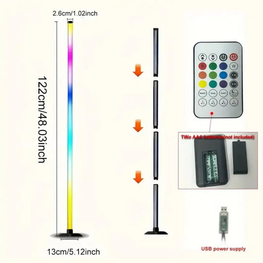 Smart RGB + IC LED Floor Lamp with Remote Control & USB Power Supply, Mobile App Controlled Ambient & Night Light, Wireless Design for Modern Home Decoration, Adjustable RGB Lighting, Christmas Gift, Remote Floor Lamps