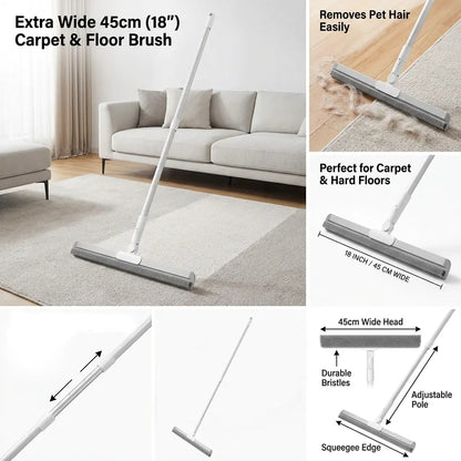 Multifunction Floor Squeegee, High-Density Silicone Magic Broom, Pet Hair Remover for Carpet, Window, Bathroom Kitchen Floor, Streak-Free Water & Dust Sweeper