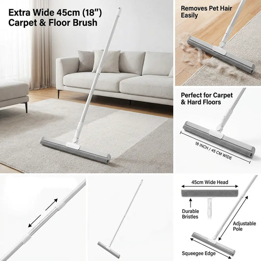 Multifunction Floor Squeegee, High-Density Silicone Magic Broom, Pet Hair Remover for Carpet, Window, Bathroom Kitchen Floor, Streak-Free Water & Dust Sweeper