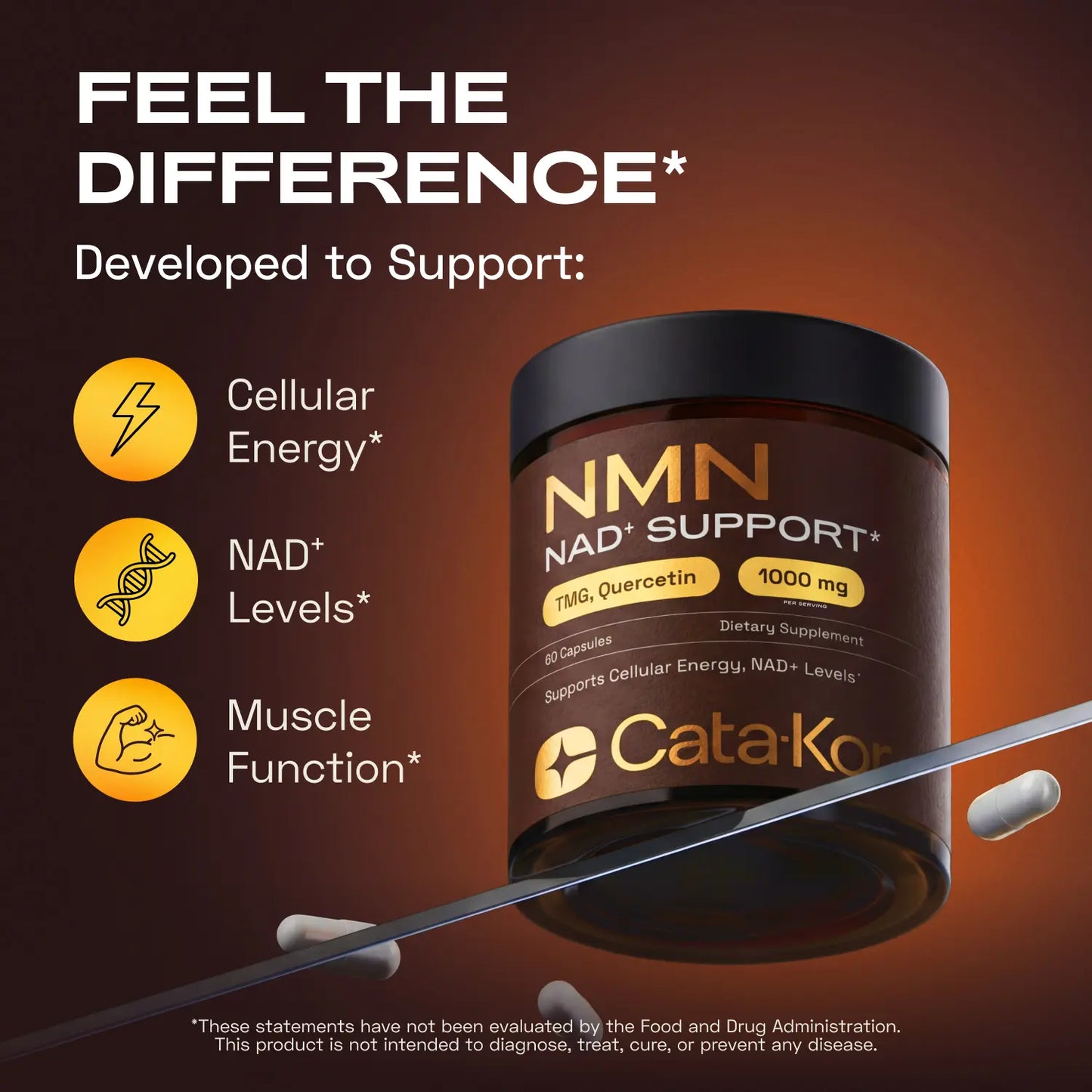 Cata-Kor NMN Supplement – 1000 Mg | Quercetin | TMG | Resveratrol Complex – Supports Cellular Energy & NAD+ Levels - Vitamin Dietary Supplement Healthcare