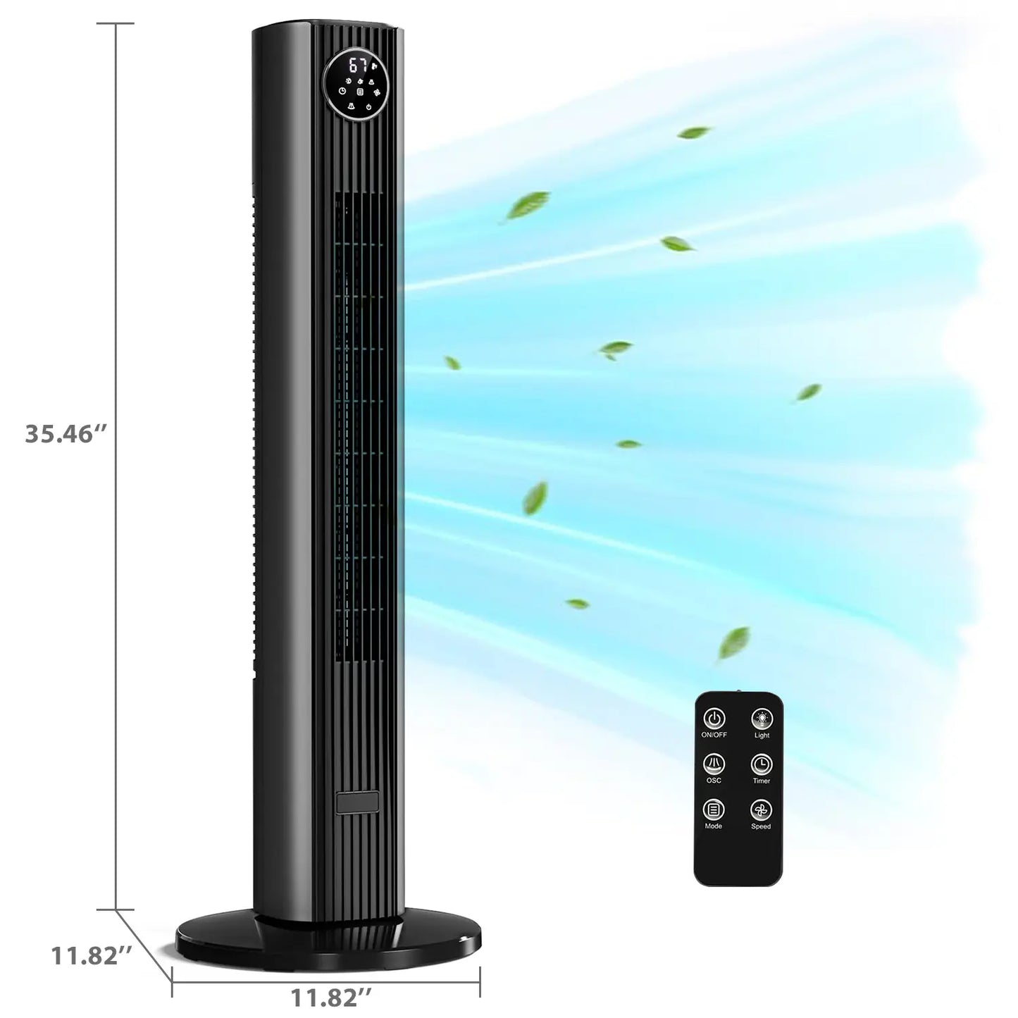 [NOT AC] R.W.FLAME Tower Fan, Oscillation Fan with Remote Control, Standing Fan for Office, 3 Wind Modes, Time Settings, Portable Bladeless Floor Fans for Home with Children/Pets/Elders(36")