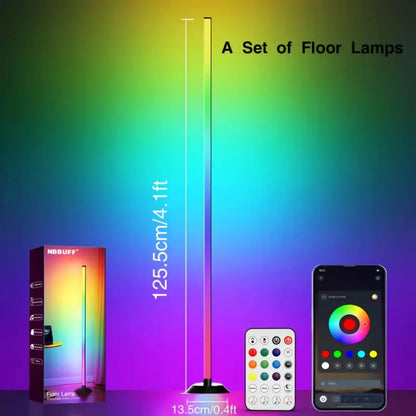 Smart RGB + IC LED Floor Lamp with Remote Control & USB Power Supply, Mobile App Controlled Ambient & Night Light, Wireless Design for Modern Home Decoration, Adjustable RGB Lighting, Christmas Gift, Remote Floor Lamps
