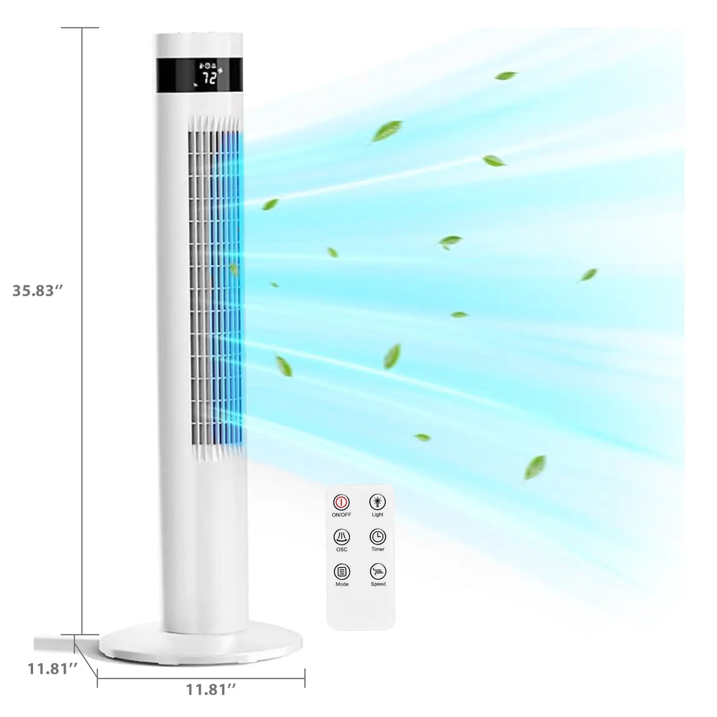 [NOT AC] R.W.FLAME Tower Fan, Oscillation Fan with Remote Control, Standing Fan for Office, 3 Wind Modes, Time Settings, Portable Bladeless Floor Fans for Home with Children/Pets/Elders(36")