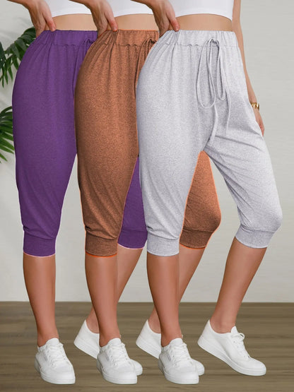 Women'S Casual Seven-Point Pants Set, Basic, Fitted, Comfortable Bowknot Design, Perfect for Home Wear & Outdoor Use, Stylish Women'S Bottoms