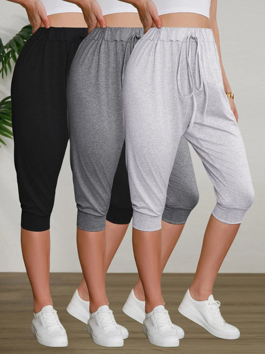 Women'S Casual Seven-Point Pants Set, Basic, Fitted, Comfortable Bowknot Design, Perfect for Home Wear & Outdoor Use, Stylish Women'S Bottoms