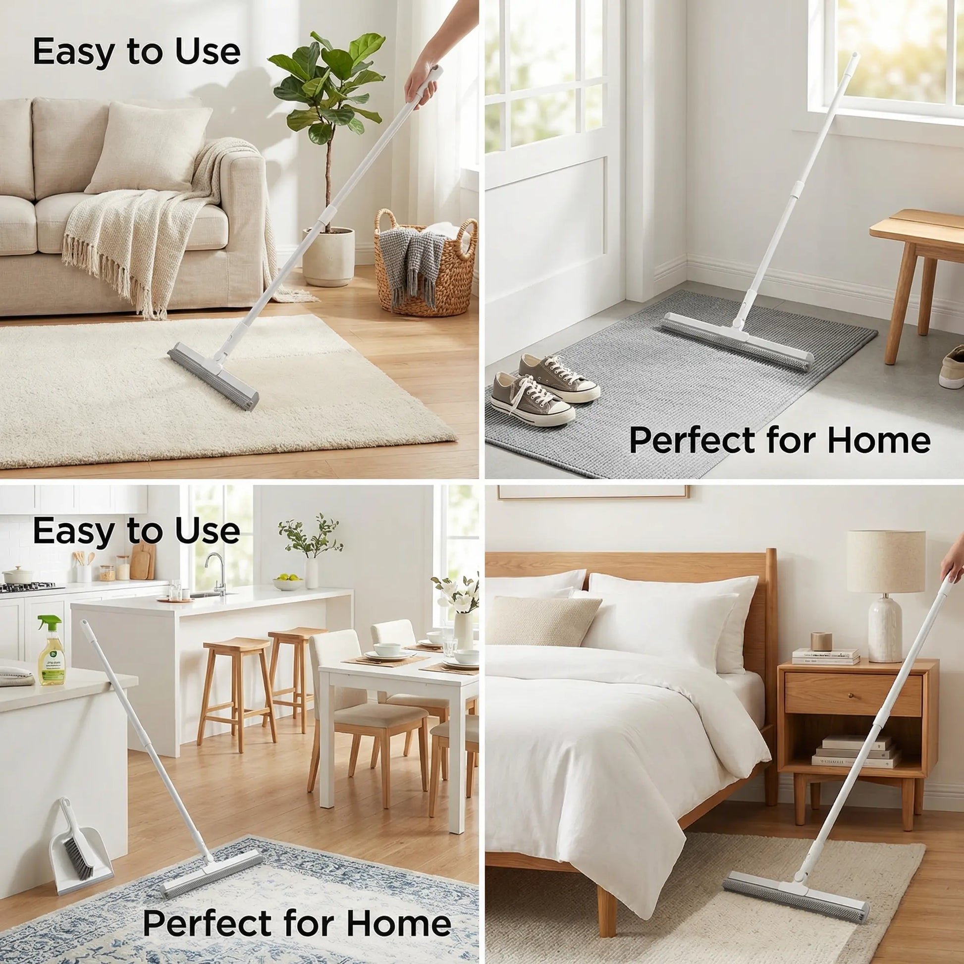 Multifunction Floor Squeegee, High-Density Silicone Magic Broom, Pet Hair Remover for Carpet, Window, Bathroom Kitchen Floor, Streak-Free Water & Dust Sweeper