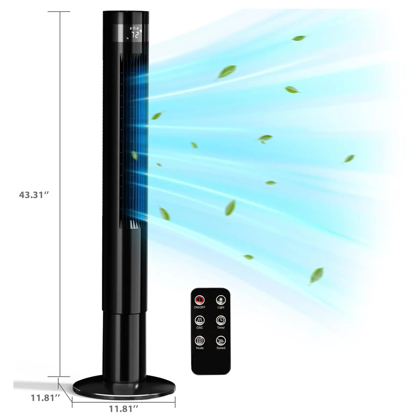 [NOT AC] R.W.FLAME Tower Fan, Oscillation Fan with Remote Control, Standing Fan for Office, 3 Wind Modes, Time Settings, Portable Bladeless Floor Fans for Home with Children/Pets/Elders(36")