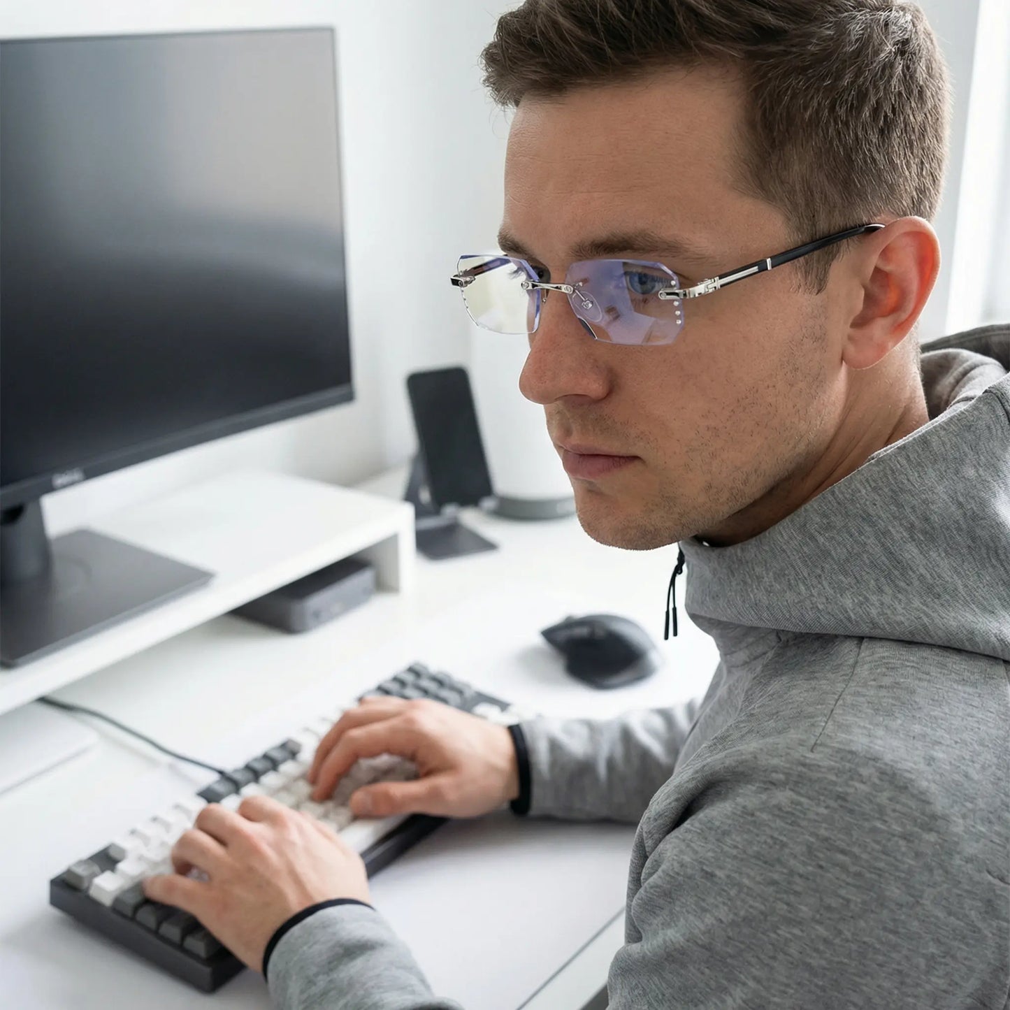 Rimless Reading Glasses, Anti-Uv & Blue Light Blocking Glasses for Mobile Phones and Computers