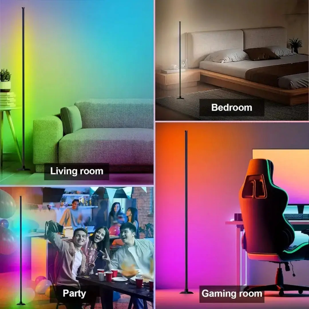 Smart RGB + IC LED Floor Lamp with Remote Control & USB Power Supply, Mobile App Controlled Ambient & Night Light, Wireless Design for Modern Home Decoration, Adjustable RGB Lighting, Christmas Gift, Remote Floor Lamps