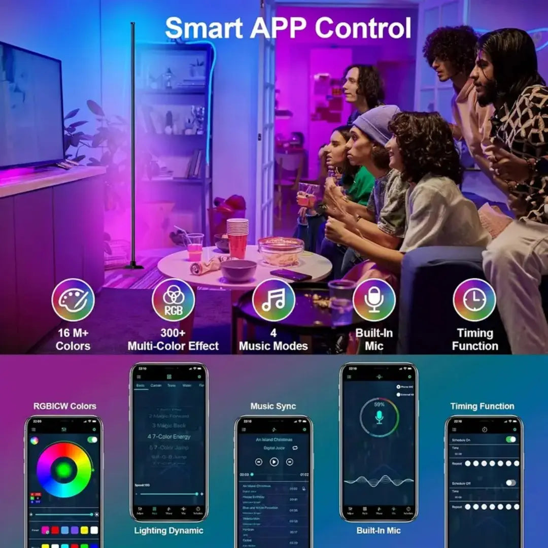 Smart RGB + IC LED Floor Lamp with Remote Control & USB Power Supply, Mobile App Controlled Ambient & Night Light, Wireless Design for Modern Home Decoration, Adjustable RGB Lighting, Christmas Gift, Remote Floor Lamps
