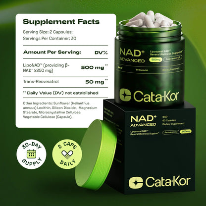 Cata-Kor NAD+ Advanced 500Mg - NAD+ Supplement for Energy & Healthy Aging - 60 Count (30 Day Supply) - Previously Known as Reus Research NR 900