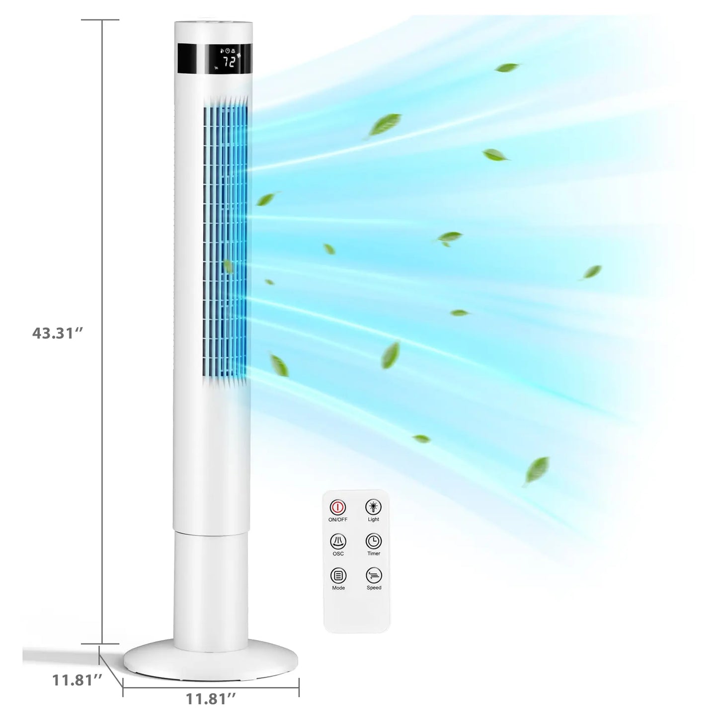[NOT AC] R.W.FLAME Tower Fan, Oscillation Fan with Remote Control, Standing Fan for Office, 3 Wind Modes, Time Settings, Portable Bladeless Floor Fans for Home with Children/Pets/Elders(36")