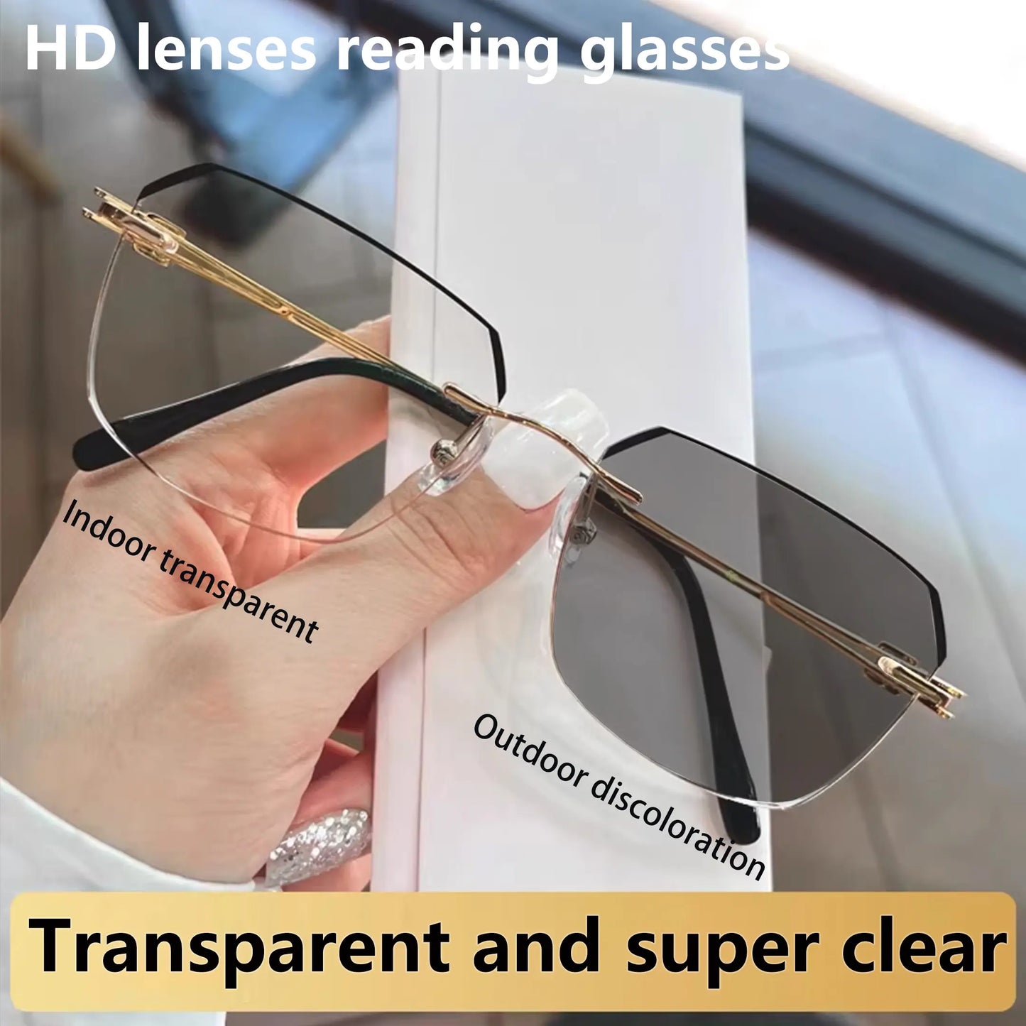 Rimless Reading Glasses, Anti-Uv & Blue Light Blocking Glasses for Mobile Phones and Computers