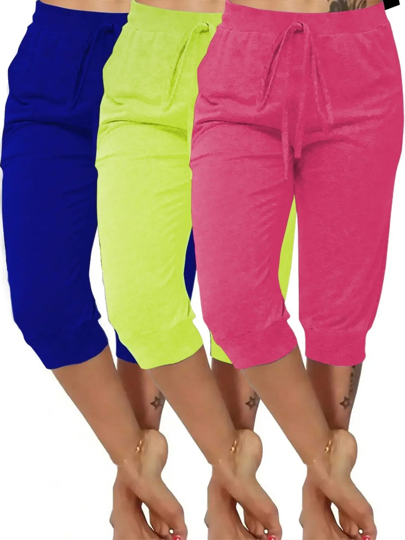 Women'S Casual Seven-Point Pants Set, Basic, Fitted, Comfortable Bowknot Design, Perfect for Home Wear & Outdoor Use, Stylish Women'S Bottoms