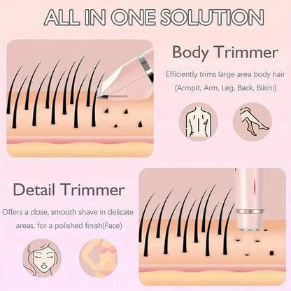 Electric Bikini Trimmer for Women, Rechargeable 2 in 1 Body & Facial Hair Removal, Waterproof Wet & Dry Use Trimmer for Women