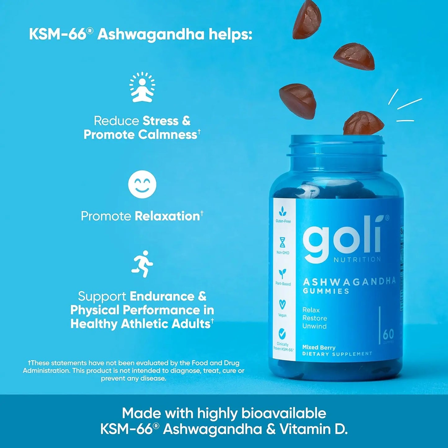 3 Bottles of Goli Best Seller Bundle: Ashwagandha KSM-66, Apple Cider Vinegar, Matcha Mind Supplement with Cognizin, Vitamins D2 and B12