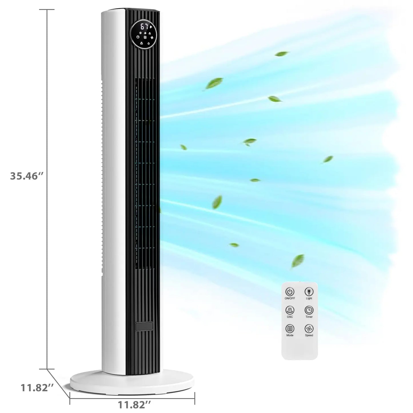 [NOT AC] R.W.FLAME Tower Fan, Oscillation Fan with Remote Control, Standing Fan for Office, 3 Wind Modes, Time Settings, Portable Bladeless Floor Fans for Home with Children/Pets/Elders(36")