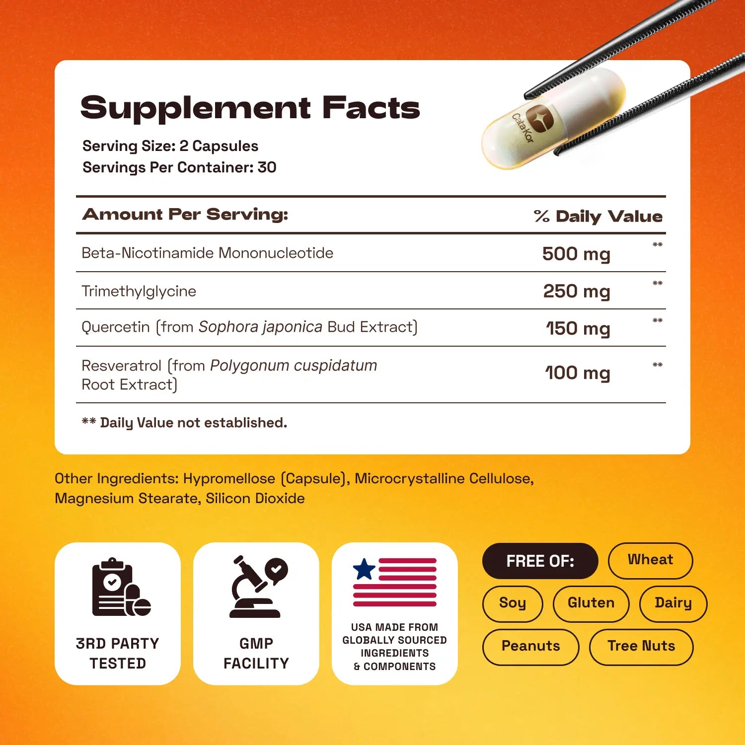 Cata-Kor NMN Supplement – 1000 Mg | Quercetin | TMG | Resveratrol Complex – Supports Cellular Energy & NAD+ Levels - Vitamin Dietary Supplement Healthcare