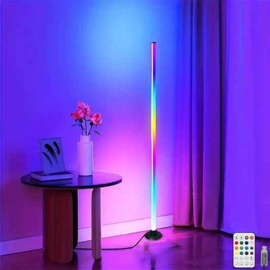 Smart RGB + IC LED Floor Lamp with Remote Control & USB Power Supply, Mobile App Controlled Ambient & Night Light, Wireless Design for Modern Home Decoration, Adjustable RGB Lighting, Christmas Gift, Remote Floor Lamps