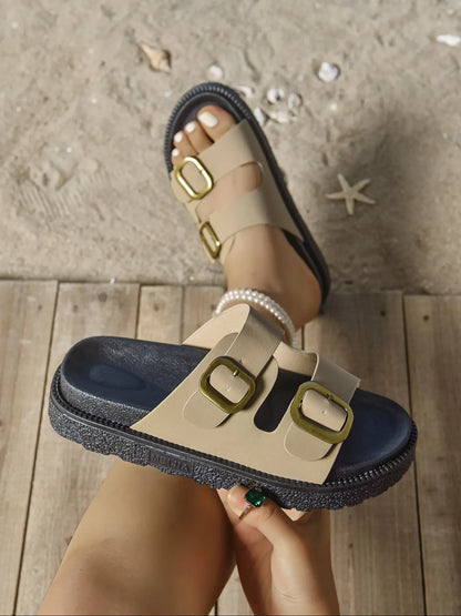 Women'S Fashion Leopard Print Platform Sandals, PU Leather Slides, Casual Comfortable Platform Sandals for Summer, Female All-Match round Toe Sandals for Daily Wear, Walking Shoes